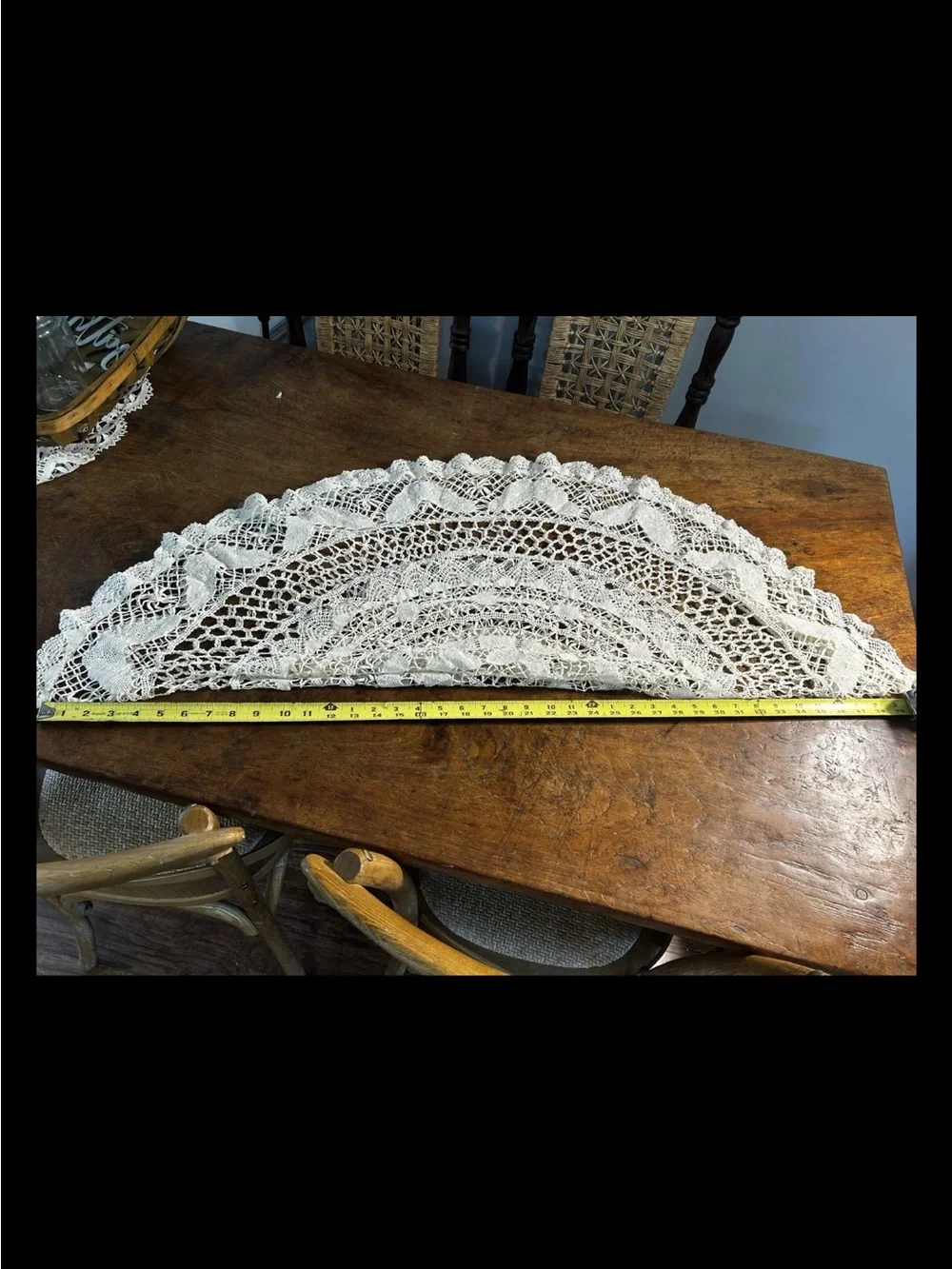 Vintage Handmade Off-White Round Tablecloth Needlework Excellent Condition